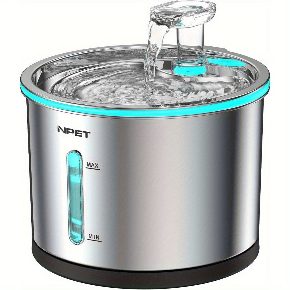 Stainless Steel Cat Water Fountain 50oz/1.5L with Filter - Ultra Quiet Auto Pet Water Dispenser, Dishwasher Safe, LED Visible Window for Cats & Dogs Indoor