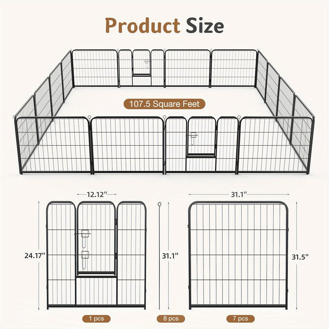 Dog Playpen 8 & 16 Panels Heavy Duty – Portable Indoor Outdoor Pet Exercise Pen for Large Medium Small Dogs, Puppy, Rabbit – Foldable Yard Camping Fence