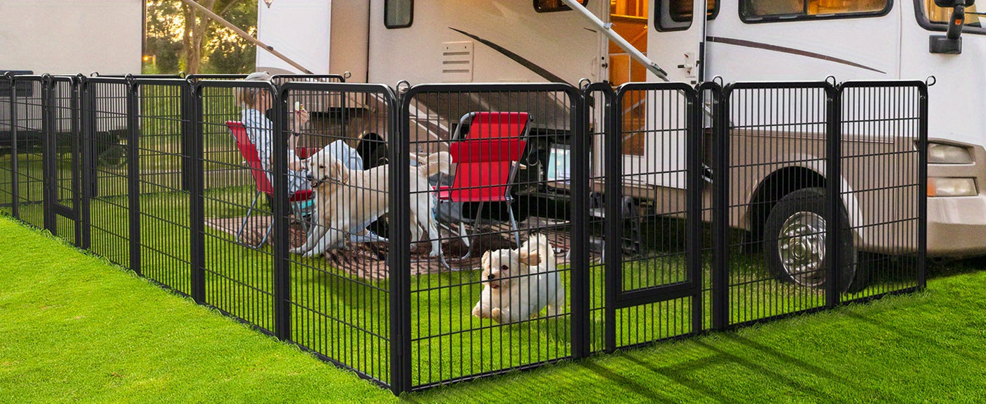 Dog Playpen 8 & 16 Panels Heavy Duty – Portable Indoor Outdoor Pet Exercise Pen for Large Medium Small Dogs, Puppy, Rabbit – Foldable Yard Camping Fence