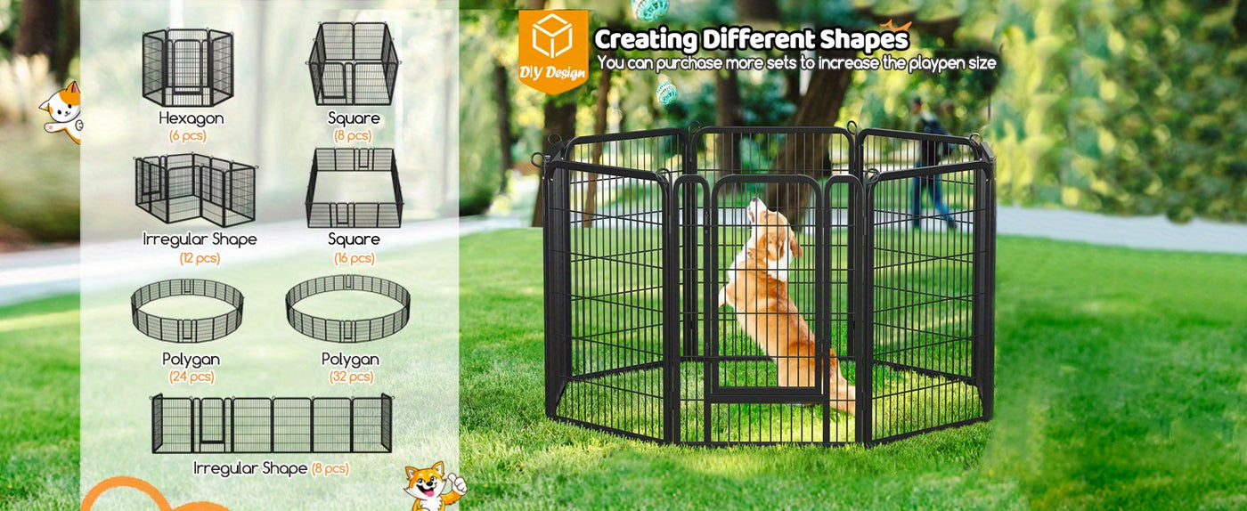 Dog Playpen 8 & 16 Panels Heavy Duty – Portable Indoor Outdoor Pet Exercise Pen for Large Medium Small Dogs, Puppy, Rabbit – Foldable Yard Camping Fence