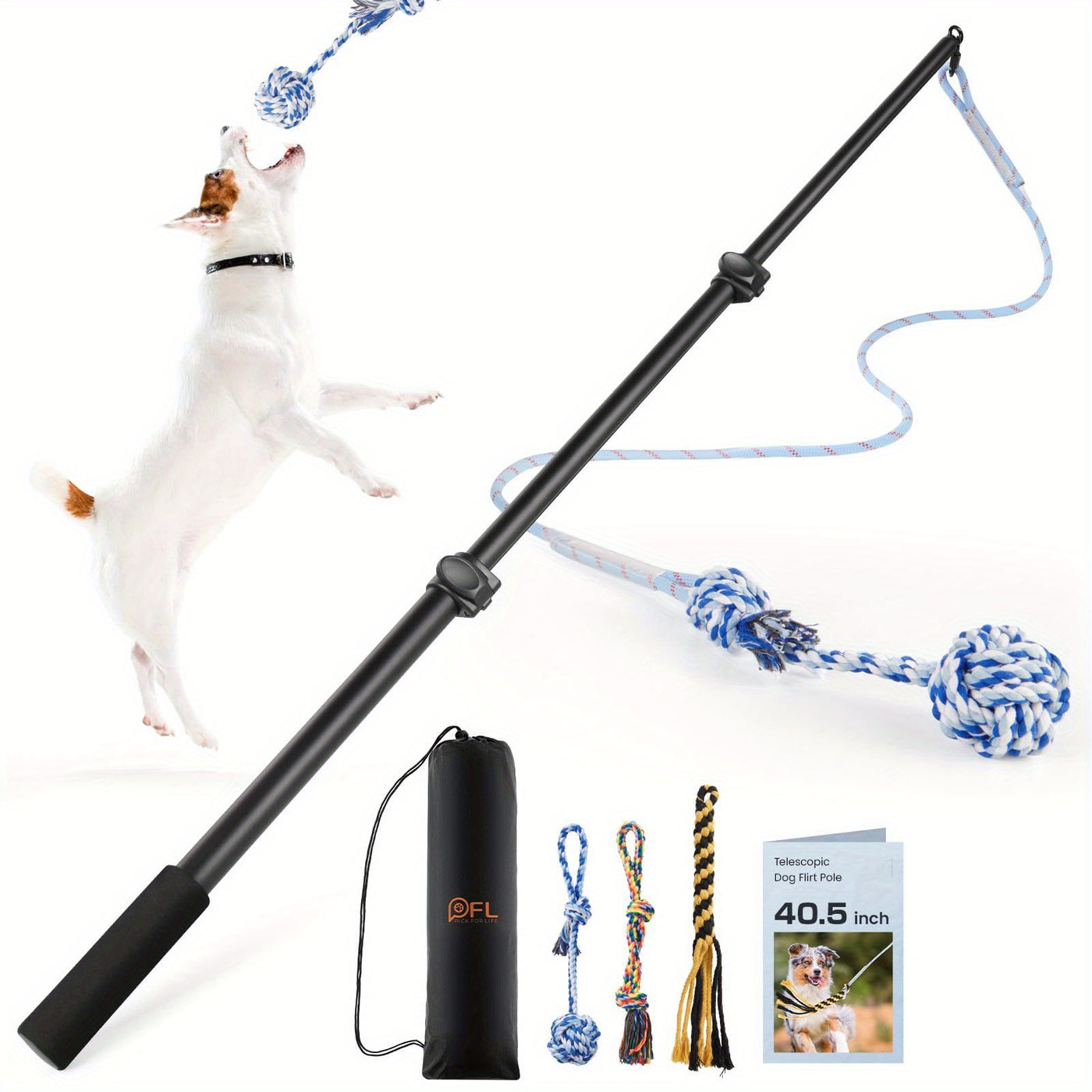Dog Flirt Pole Telescopic Training Stick with Detachable Lure - Interactive Exercise Toy for Small Medium Large Dogs Agility Training