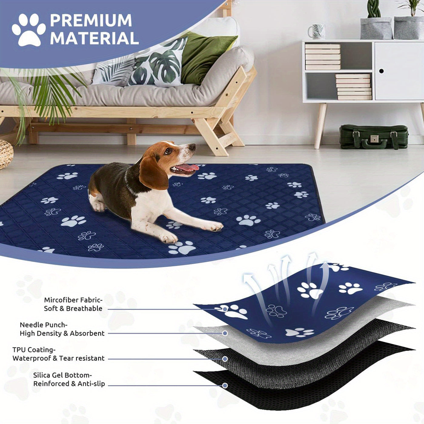 Washable Dog Pee Pads Extra Large Reusable Puppy Training Pads Super Absorbent Leakproof Non-Slip Backing for Potty Whelping Crate Sofa Car