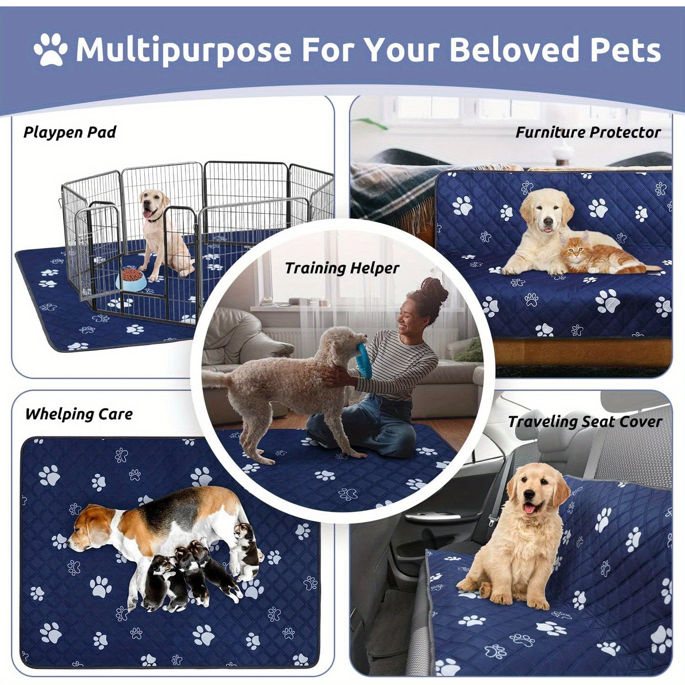 Washable Dog Pee Pads Extra Large Reusable Puppy Training Pads Super Absorbent Leakproof Non-Slip Backing for Potty Whelping Crate Sofa Car