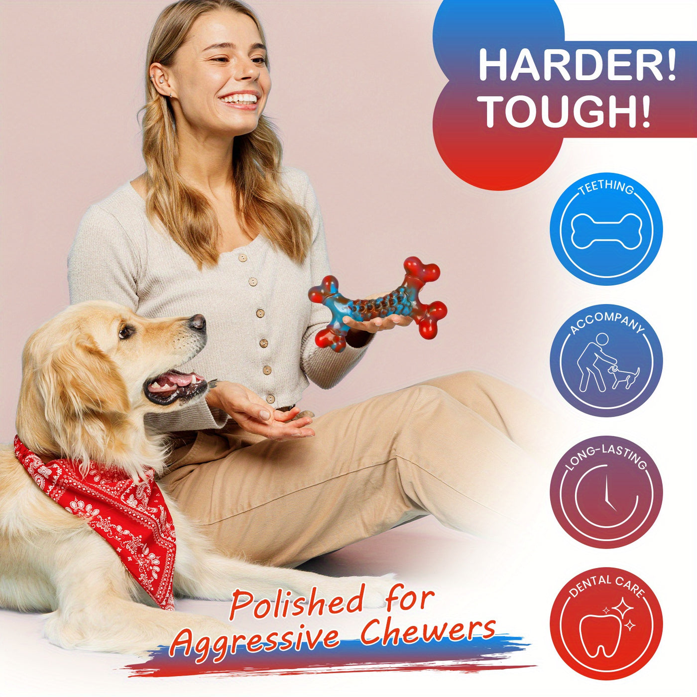 Indestructible Dog Chew Toy for Aggressive Chewers Large Breed – Durable Nylon Tough Dog Toys to Keep Dogs Busy, Teething & Heavy Chewer Safe, Red