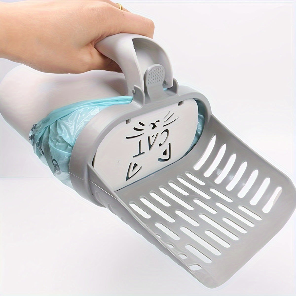 Cat Litter Scoop with Removable Waste Bag Holder – Durable Plastic Litter Box Shovel for Easy Cleaning, Fits All Cat Breeds
