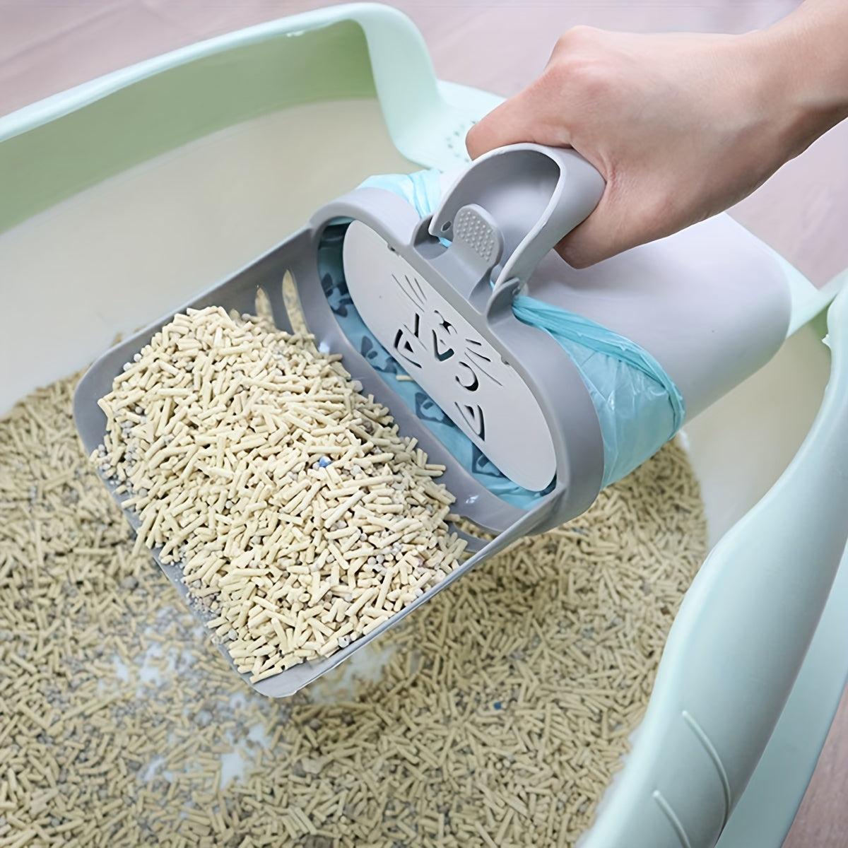 Cat Litter Scoop with Removable Waste Bag Holder – Durable Plastic Litter Box Shovel for Easy Cleaning, Fits All Cat Breeds