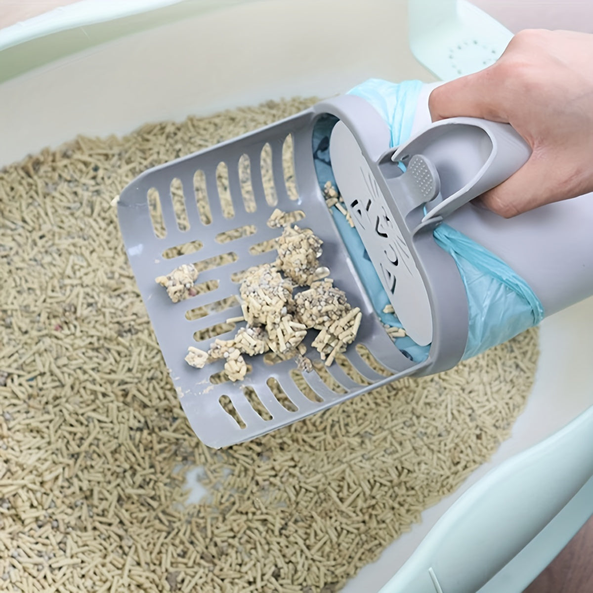 Cat Litter Scoop with Removable Waste Bag Holder – Durable Plastic Litter Box Shovel for Easy Cleaning, Fits All Cat Breeds
