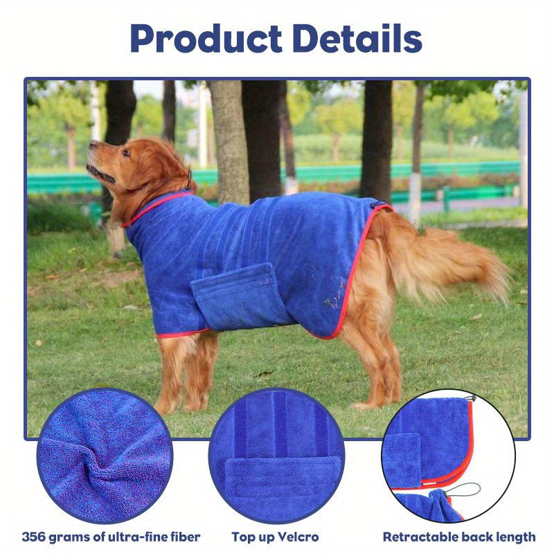 Quick-Dry Dog Towel Pet Bathrobe – Thickened Absorbent Microfiber Bath Towel for Dogs, Sizes XS–2XL, Gray Blue Green, Fits All Breeds for Bathing Swimming & Outdoor Use