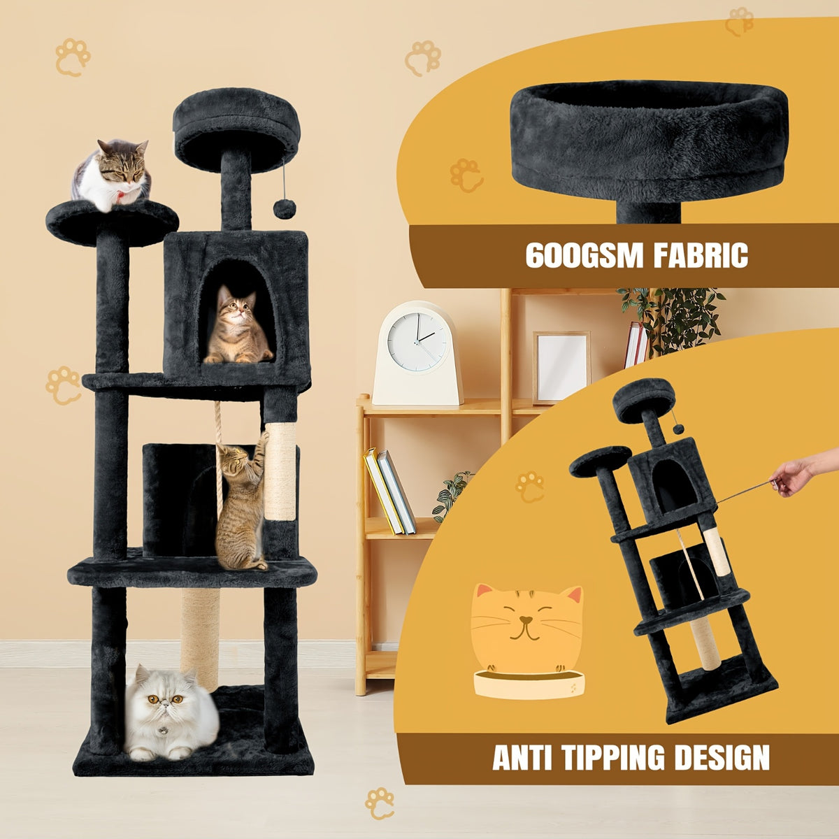 59-Inch Large Cat Tree Tower for Indoor Cats - Multi-Level Plush Perches, Sisal Scratching Posts & Hanging Ball Toy, Tall Cat Tower for Bedroom Living Room