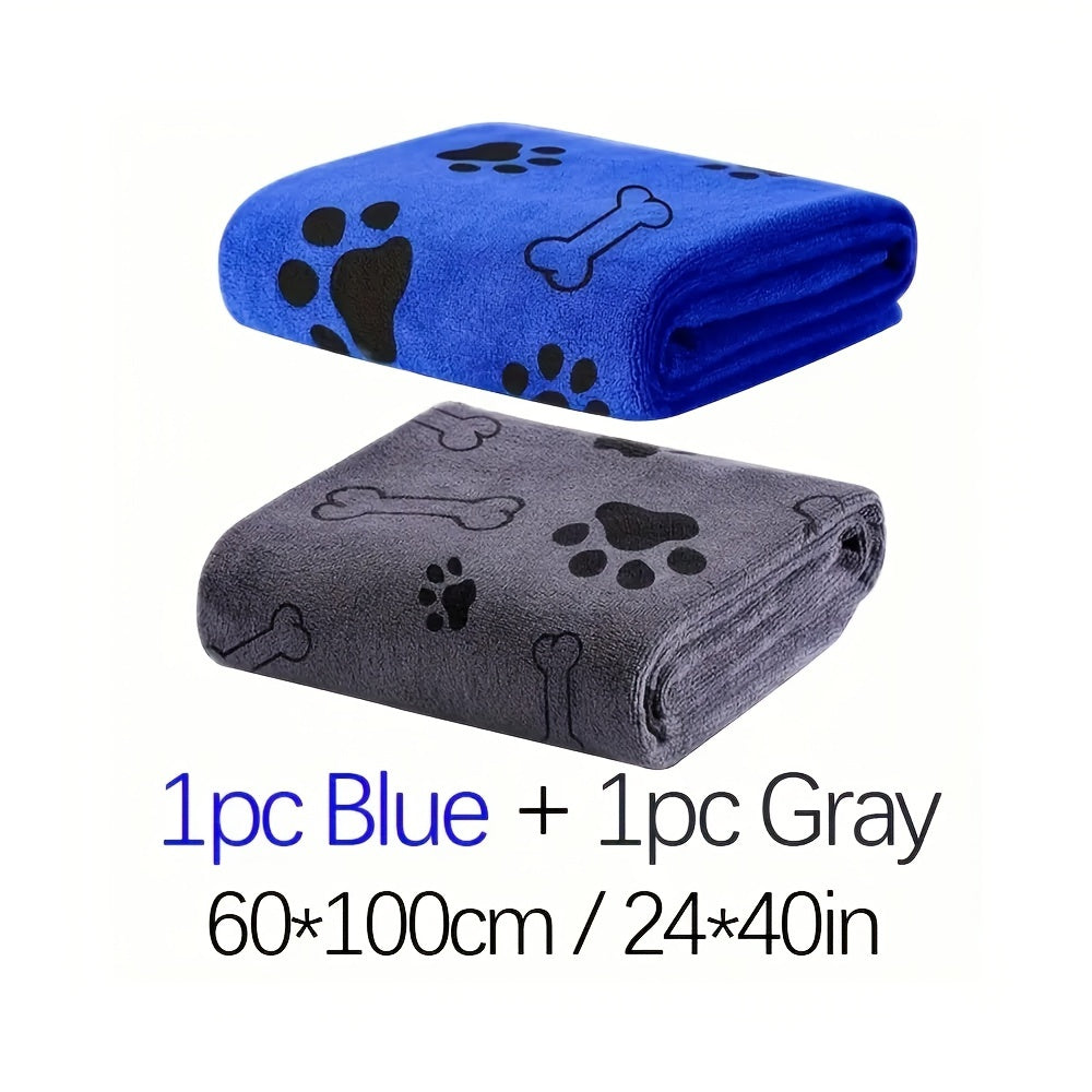 Large Quick-Dry Pet Bath Towel for Dogs & Cats - Super Absorbent Soft Microfiber, 40x24 Inches, Gray / Blue / 2-Pack
