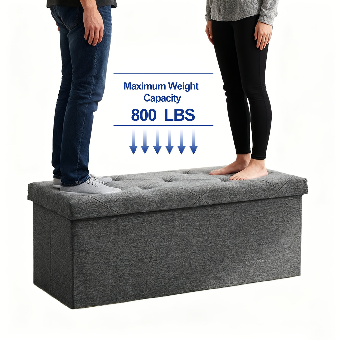 Storage Ottoman Bench Foldable with Padded Seat – End of Bed Bench & Storage Chest for Bedroom & Living Room, 2 Sizes, Grey