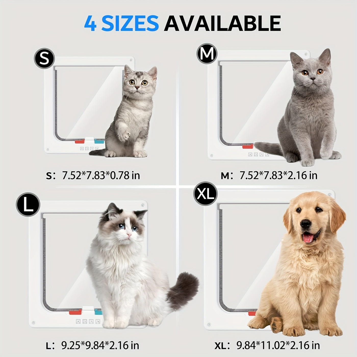 Pet Door for Cats & Dogs - 4-Way Safety Lock Weatherproof Cat Flap Dog Door, M/L/XL Sizes, White Black Coffee, Bonus Rainbow Ball Toy Included