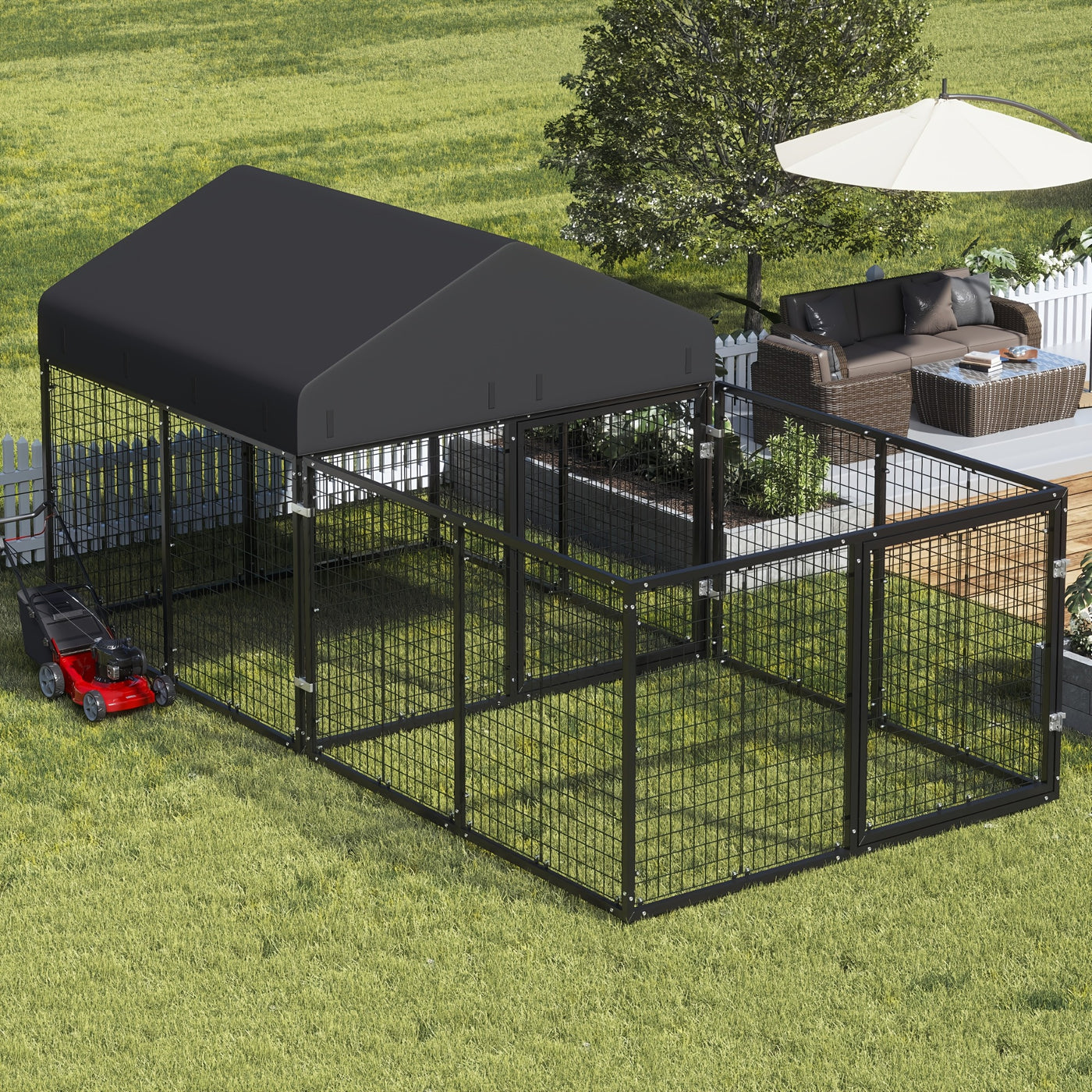 Heavy Duty Outdoor Dog Kennel with Roof & Double Safety Locks – Galvanized Steel Dog Cage Fence, Rust-Resistant, Large Dog Run Enclosure, Multiple Sizes