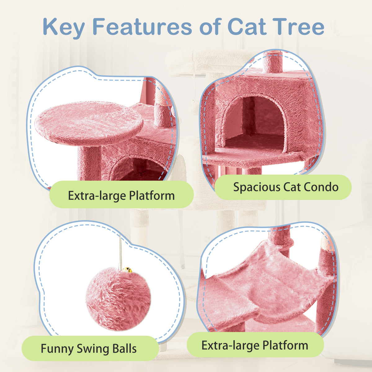 44-Inch Large Cat Tree Tower with Condo, Hammock & Sisal Scratching Posts – Multi-Level Indoor Cat House for Multiple Cats