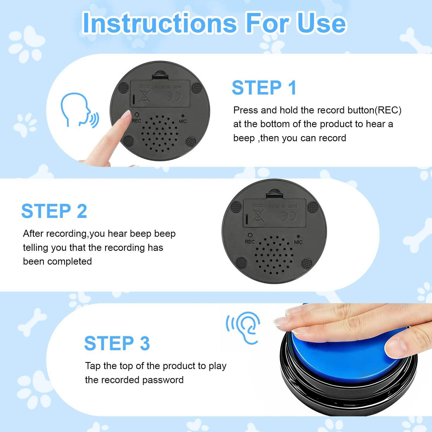 Dog Talking Buttons with Recordable Voice for Training & Communication - Interactive STEM Learning Toy for Dogs & Puppies to Press & Speak Basic Commands at Home