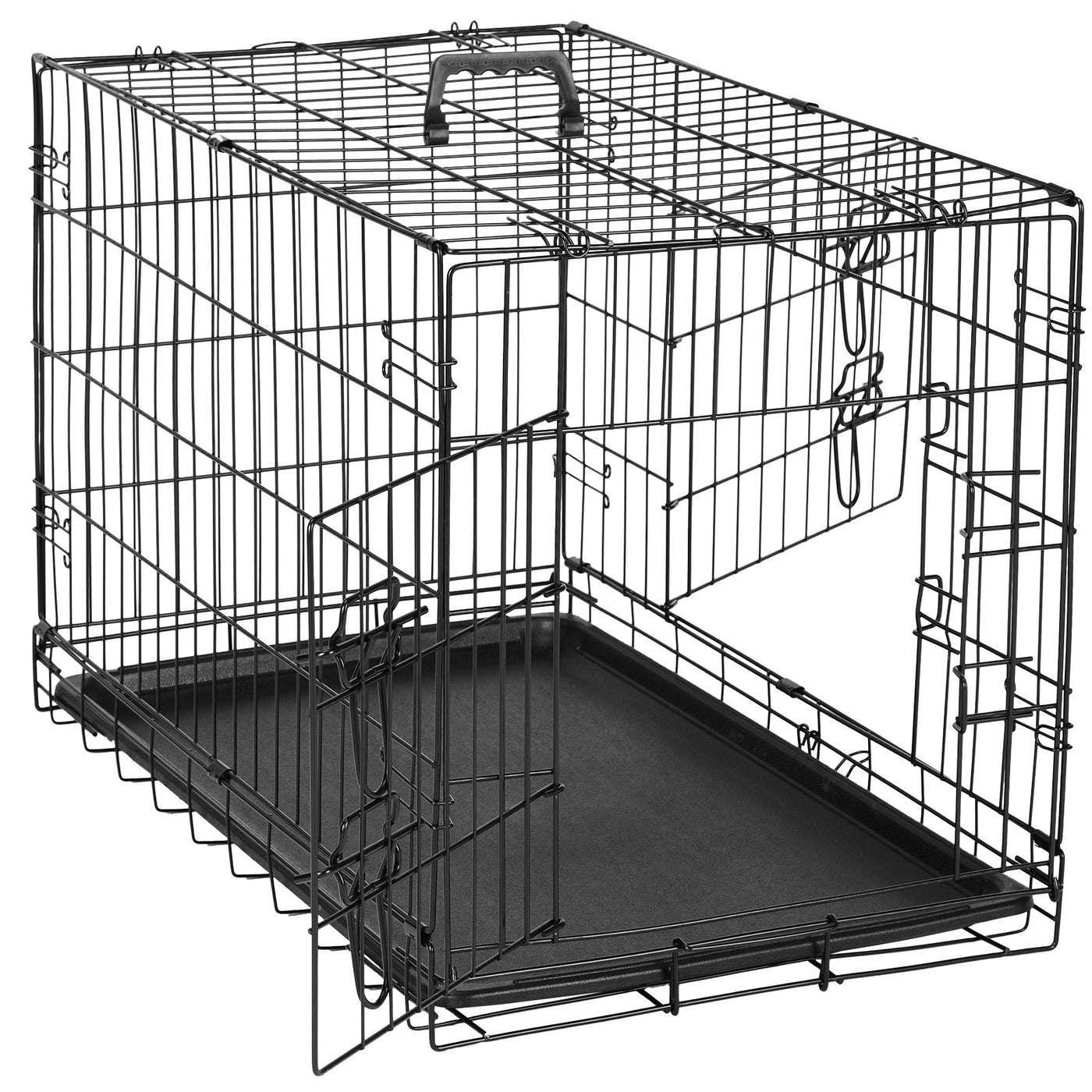 Folding Wire Dog Crate with Divider Double Door Leak-Proof Tray Indoor Outdoor Travel Kennel for Small Medium Large Dogs 24 30 Inch