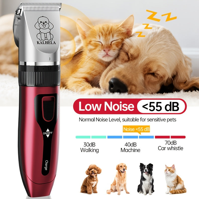 Rechargeable Pet Grooming Clippers with LED Display – Low Noise Cordless Dog & Cat Hair Trimmer, Detachable Blades, 4 Guide Combs, USB Charging