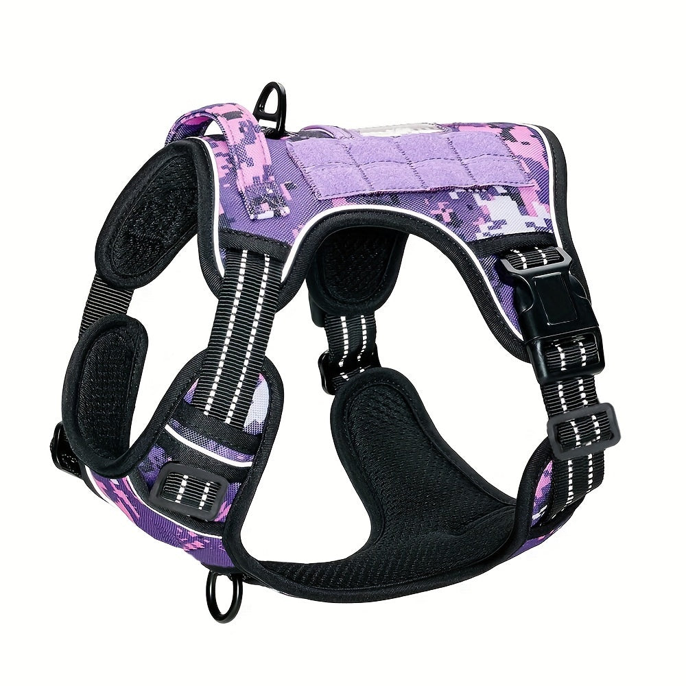 Reflective No-Pull Dog Harness Military Style S-XL - Polyester Vest with Control Handle for Training & Service Dogs, Adjustable Tactical Harness, Black Dark Khaki Dark Violet Grey