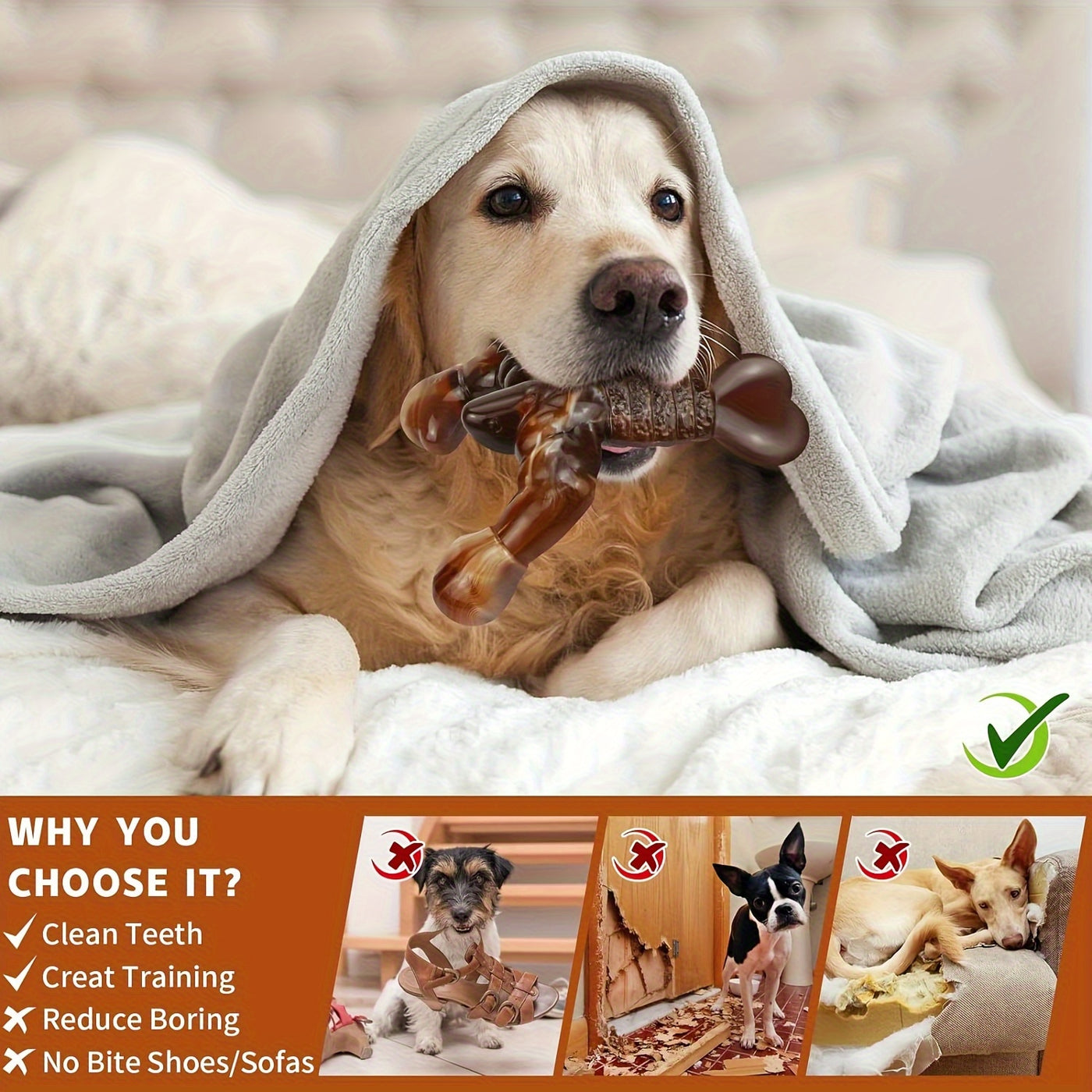 Bacon Flavored Nylon Dog Chew Bone – Durable Chew Toy for Heavy Chewers, Medium & Large Dogs, Long Lasting Teeth Cleaning Dog Bone, Marble Brown Cream