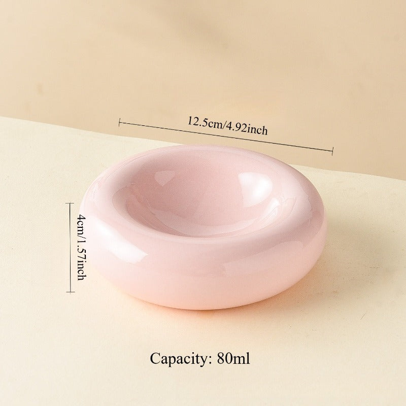 Donut Shaped Ceramic Cat Bowl Wide Opening – Anti-Tip Minimalist Pet Food & Water Dish with Stable Base, 4.92 Inch, 8 Colors
