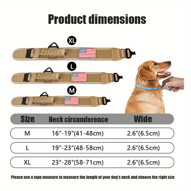 Tactical Dog Collar 3pcs Set 2.6" Heavy Duty Nylon with Padded Handle & Reflective Stitching for Medium & Large Dogs – Quick-Release Metal Buckle, Customizable Patches, Sizes M-XL
