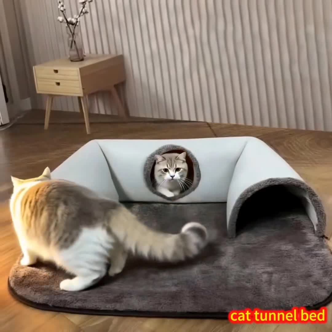 Cat Tunnel Bed & Playhouse 3-in-1 – Soft Plush Polyester Cat Tunnel with Non-Slip Base, Easy Clean, for Cats Kittens & Rabbits, 17.64lbs Capacity