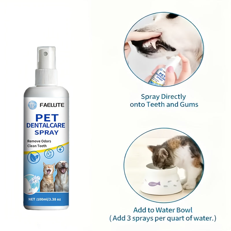 Pet Oral Spray for Cats and Dogs – Plant-Based Breath Freshener and Teeth Cleaner Plaque Reducer Dual-Purpose