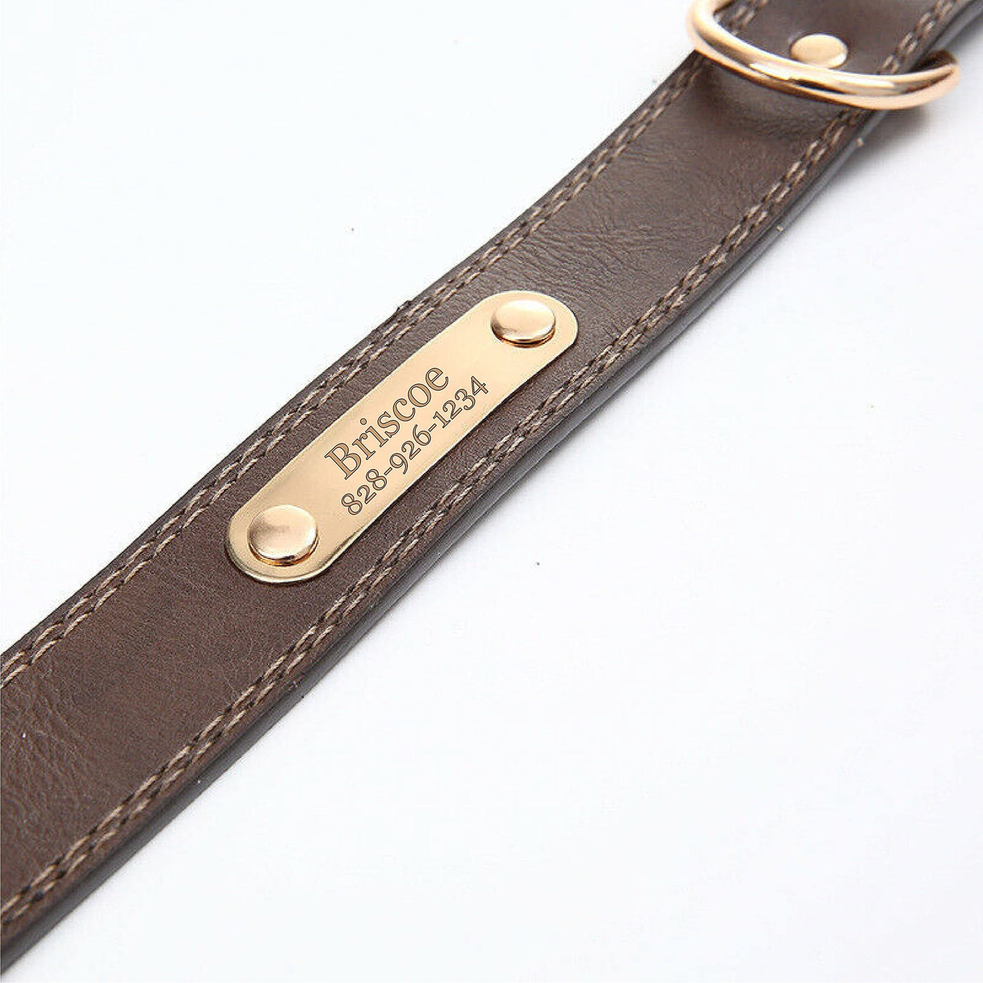 Personalized Dog Collar Custom Engraved Nameplate – Soft Synthetic Leather ID Tag Collar for All Dog Sizes, Adjustable Sizes XS-L, Coffee Brown