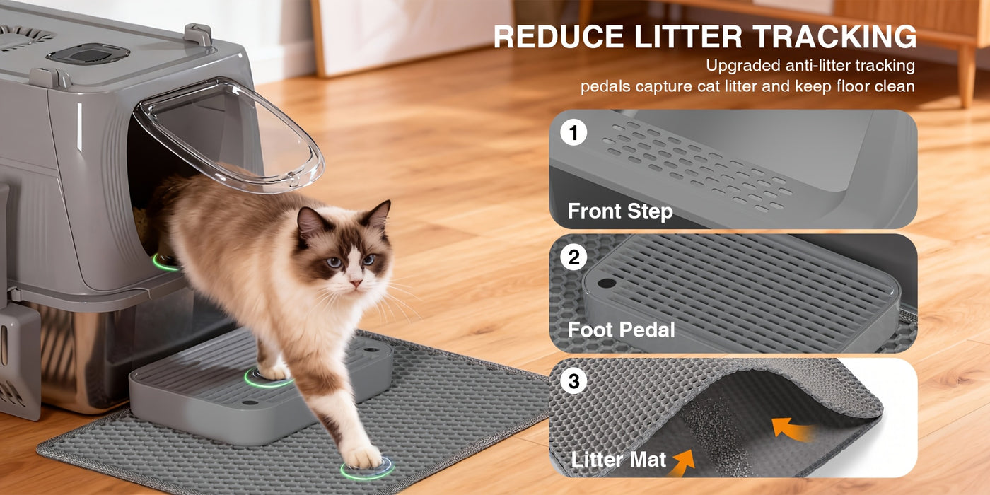 Extra Large Stainless Steel Cat Litter Box with Lid Enclosed Foldable Anti-Splash Indoor Cat Toilet with Front Flap Door Superior Odor Control