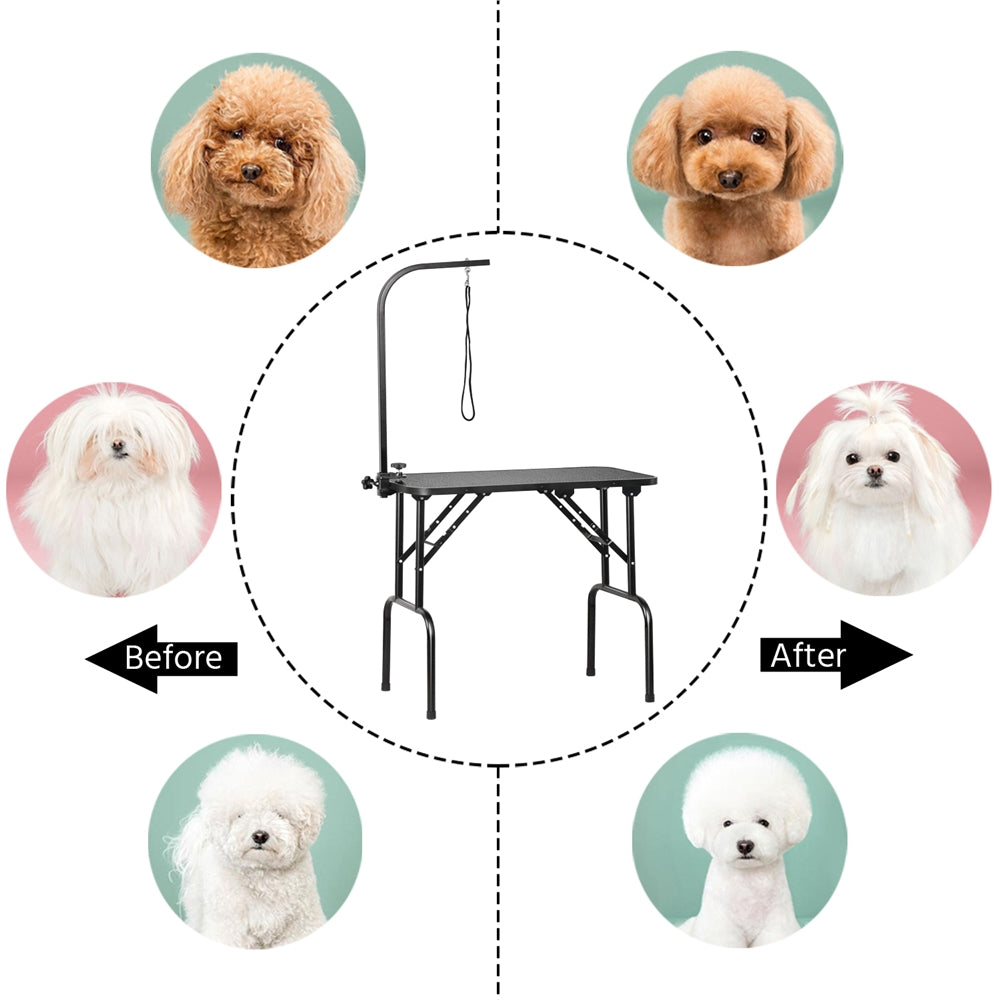 Foldable Pet Grooming Table with Height-Adjustable Arm – Non-Slip Waterproof Surface, Folding Legs for Easy Storage, Home & Professional Dog Cat Grooming Station
