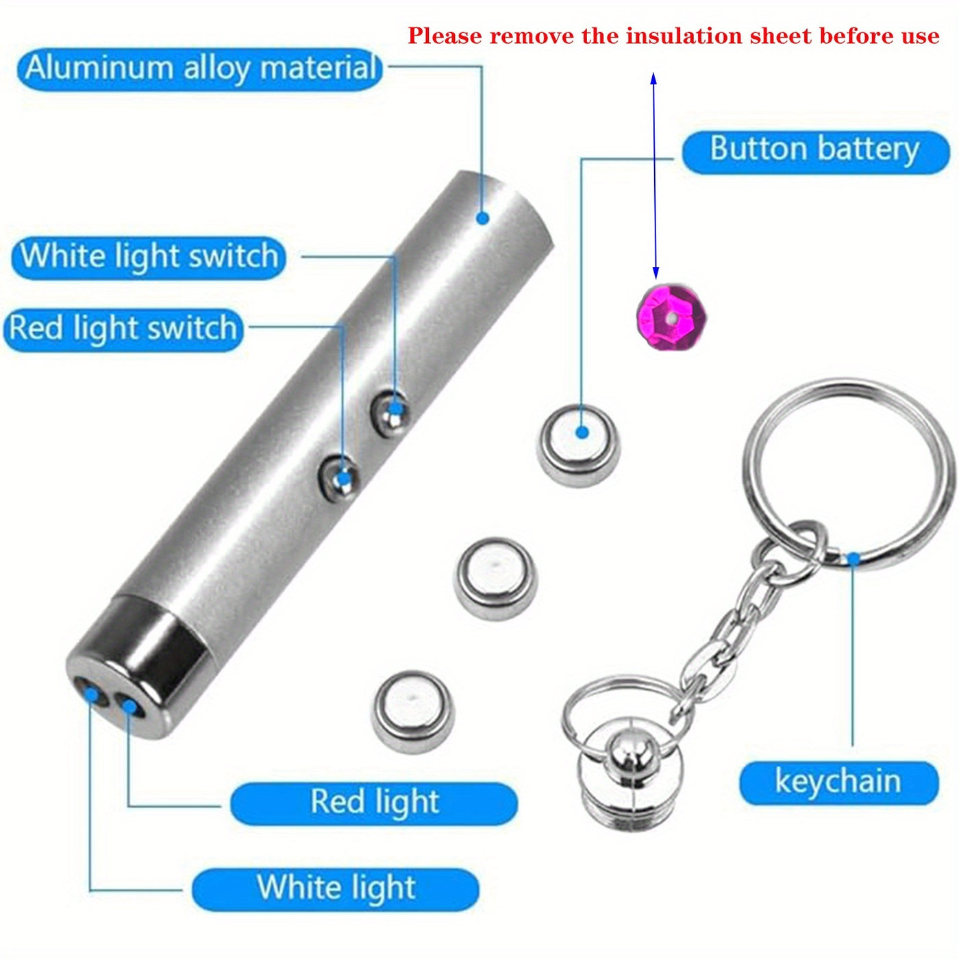 Cat Laser Pointer Toy 6 Pack Multicolor Mini Keychain LED - Interactive Chase Toy for Cats & Dogs Indoor Training Exercise