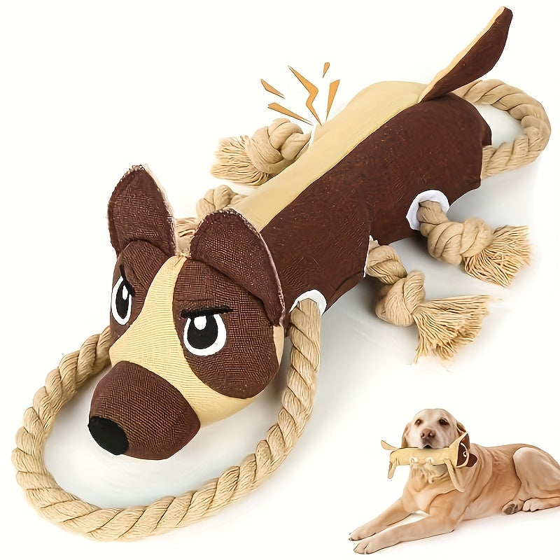 Squeaky Plush Dog Toys with Rope – Interactive Tug of War Toy for Small Medium Large Dogs, Crinkle Stuffed Animal Dog Toy, Aggressive Chewer Safe, Lion Bear Leopard Styles