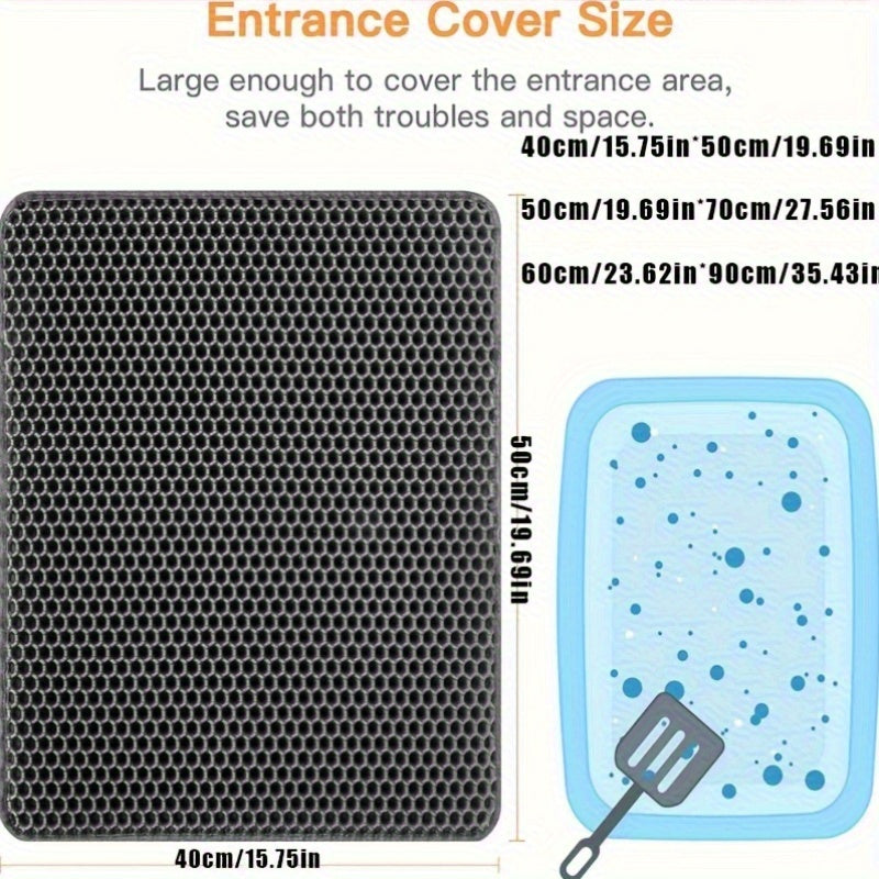 Honeycomb Double-Layer Cat Litter Mat - Urine-Proof Waterproof Washable Litter Trapping Mat for Indoor Cats, Non-Slip Cat Litter Box Mat Reduces Scatter & Mess, 60x90cm Dark Gray