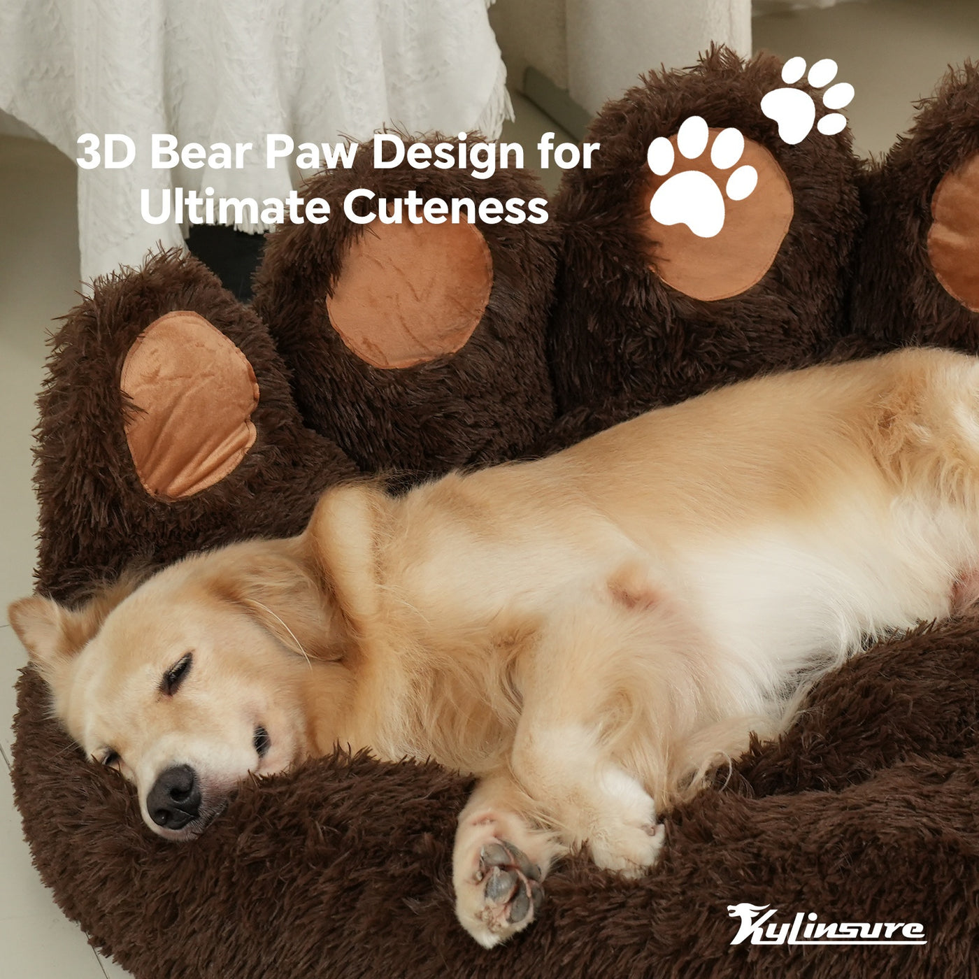 Calming Donut Dog Bed – Bear Paw Shaped Round Plush Pet Bed, Warm Soft Cushion for Dogs and Cats, Multiple Sizes with Bonus Pet Scarf