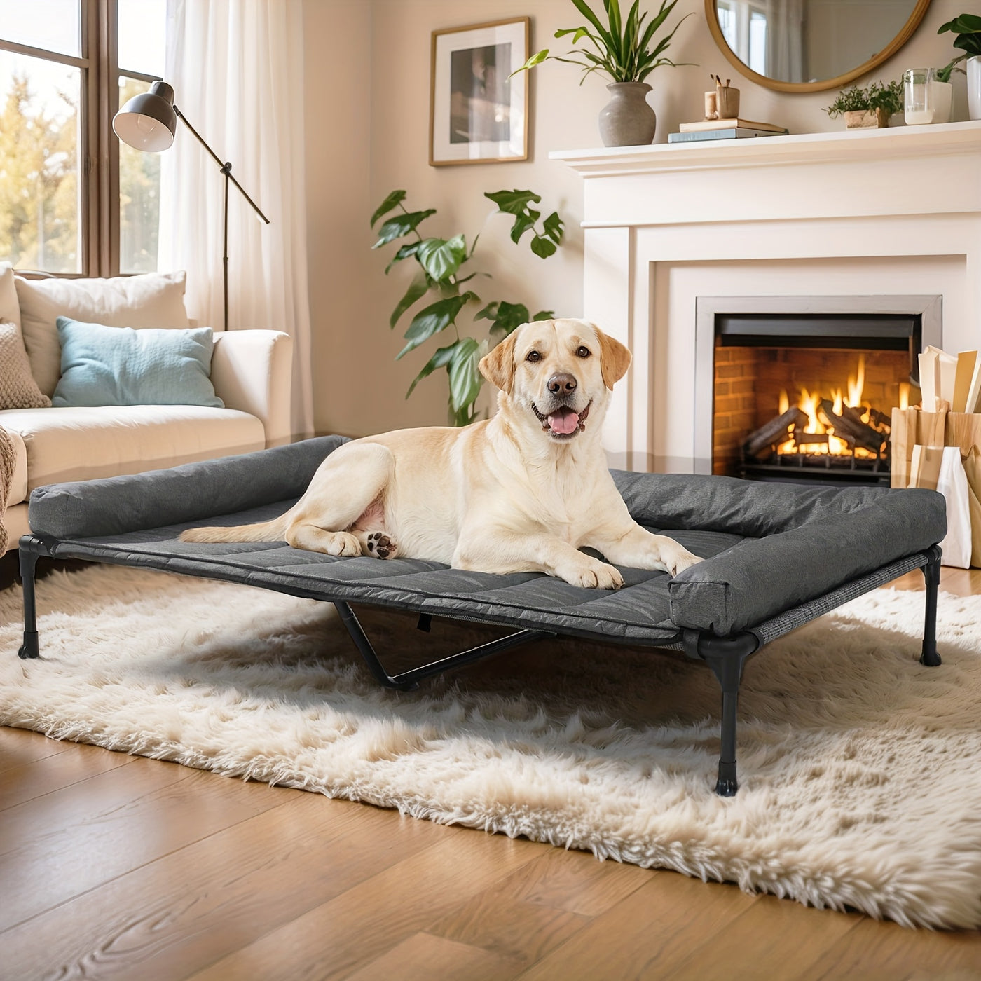 Elevated Cooling Dog Bed with Removable Pillow-Top Bolster Mat - Raised Dog Cot, Breathable Mesh, No-Slip Feet, Steel Frame, Indoor & Outdoor, 4 Sizes, 5 Colors