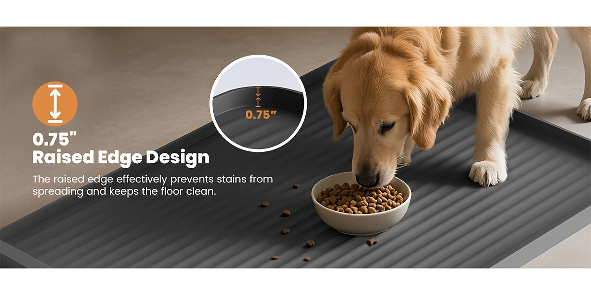 Large Waterproof Pet Feeding Mat 36x24 Non-Slip Dog Bowl Mat with Raised Edges & Diversion Grooves for Dogs & Cats