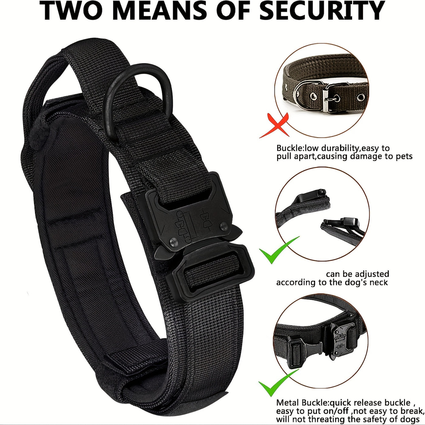Tactical Dog Collar & Leash Set Heavy Duty - Adjustable Durable Polyester Metal Buckle D-Ring for All Dog Sizes M L XL, Training Walking Collar Leash, Black & Khaki