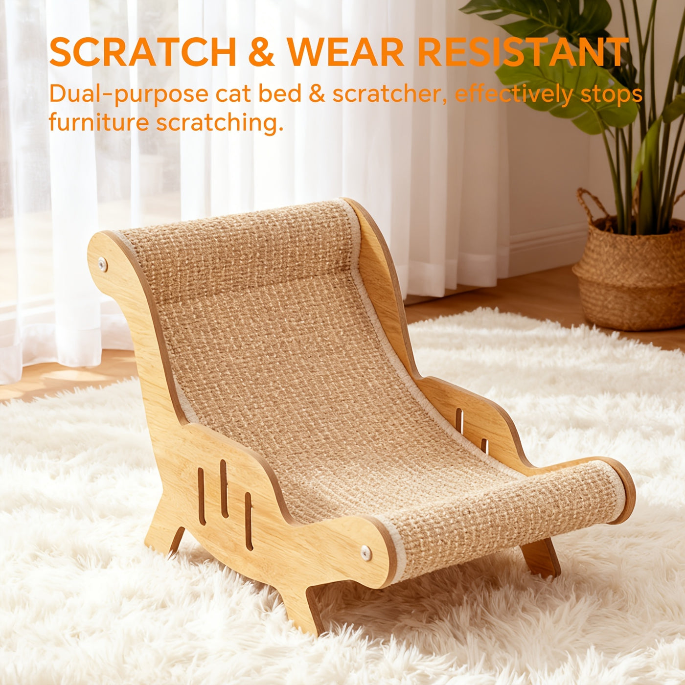 Sisal Rope Cat Scratcher Lounge Chair – Large Cat Sofa Bed with Scratch-Resistant Sisal, Sturdy Frame, Cozy Rest Area for Cats