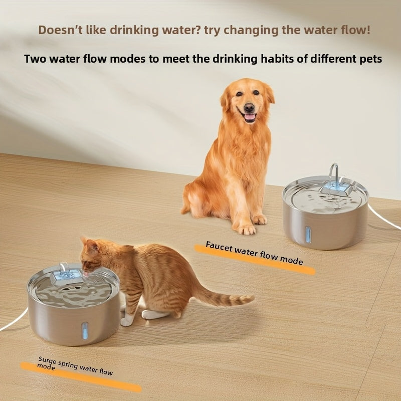 Stainless Steel Pet Water Fountain 236oz/7L - Automatic Cat Dog Water Dispenser, USB Powered, Replacement Filters Included, Water Level Window, for Cats Dogs Multiple Pets