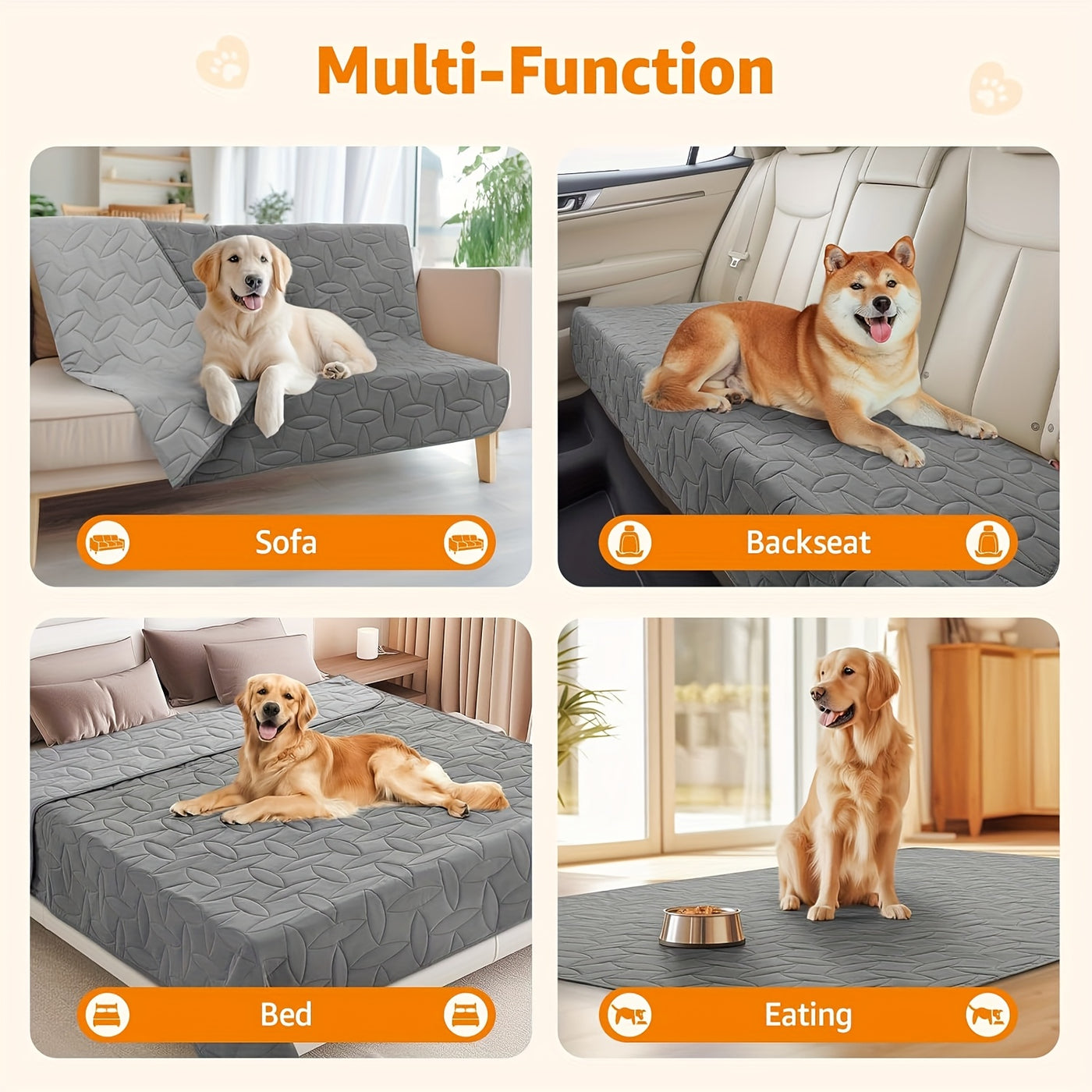 Reversible Dog Blanket Waterproof Washable Pet Blanket Furniture Protector for Couch Sofa Bed Car – Soft Cozy Cover for Large Dogs Puppies 54x82 Inch