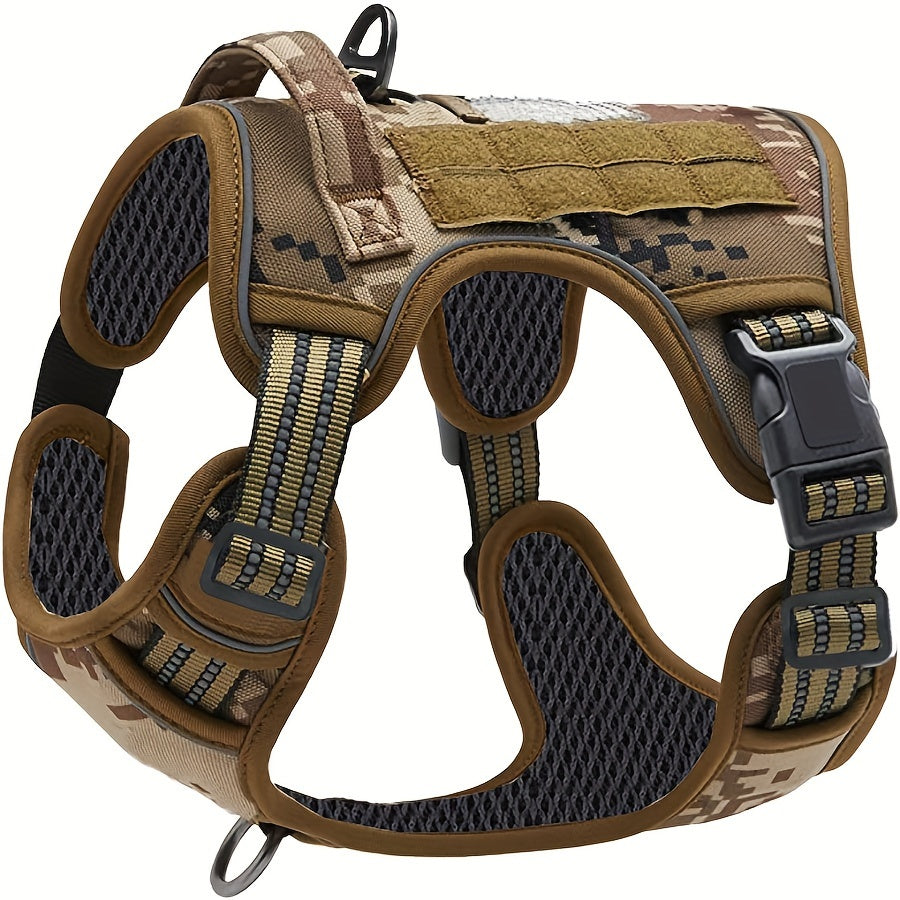 Reflective No-Pull Dog Harness Military Style S-XL - Polyester Vest with Control Handle for Training & Service Dogs, Adjustable Tactical Harness, Black Dark Khaki Dark Violet Grey
