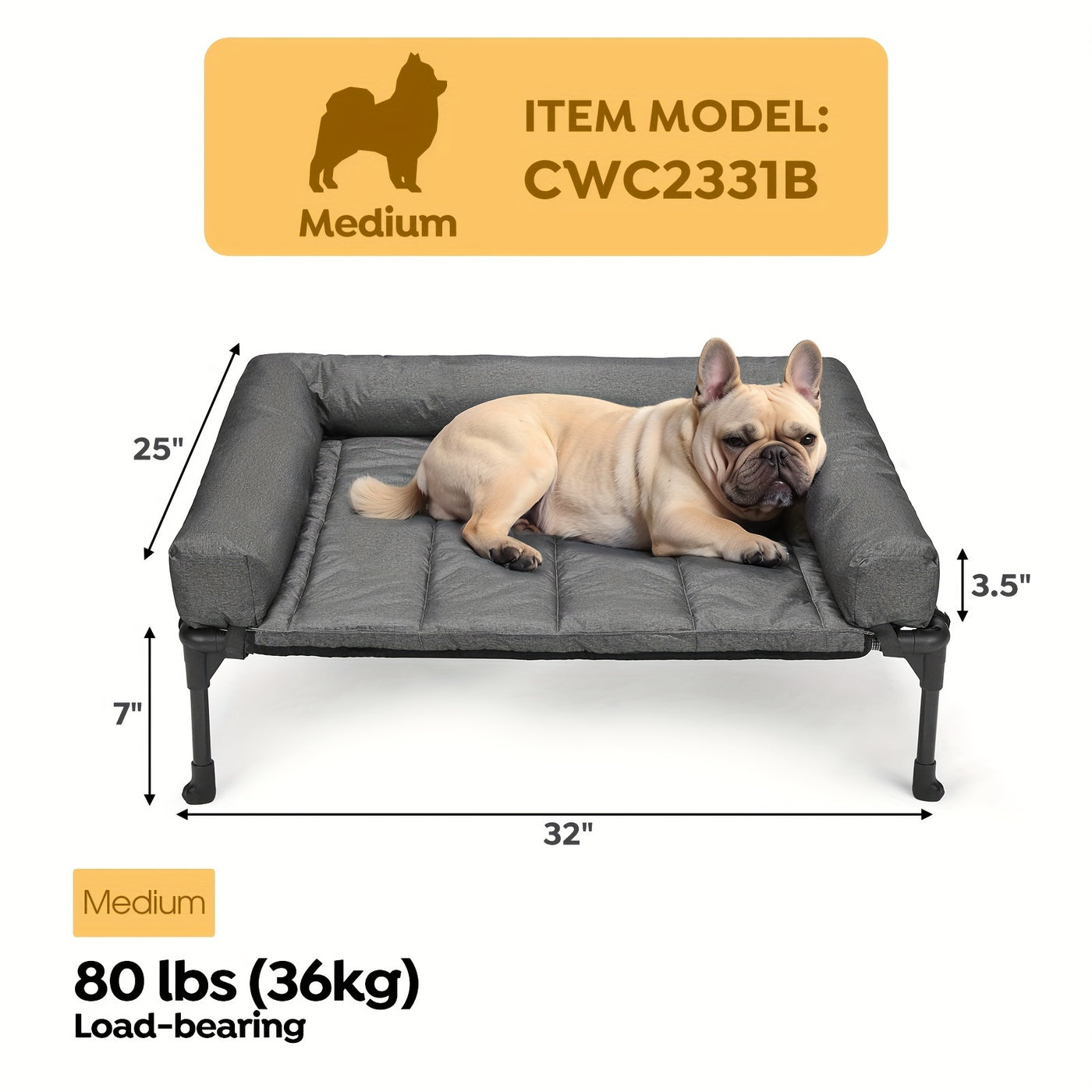 Elevated Cooling Dog Bed with Removable Pillow-Top Bolster Mat - Raised Dog Cot, Breathable Mesh, No-Slip Feet, Steel Frame, Indoor & Outdoor, 4 Sizes, 5 Colors