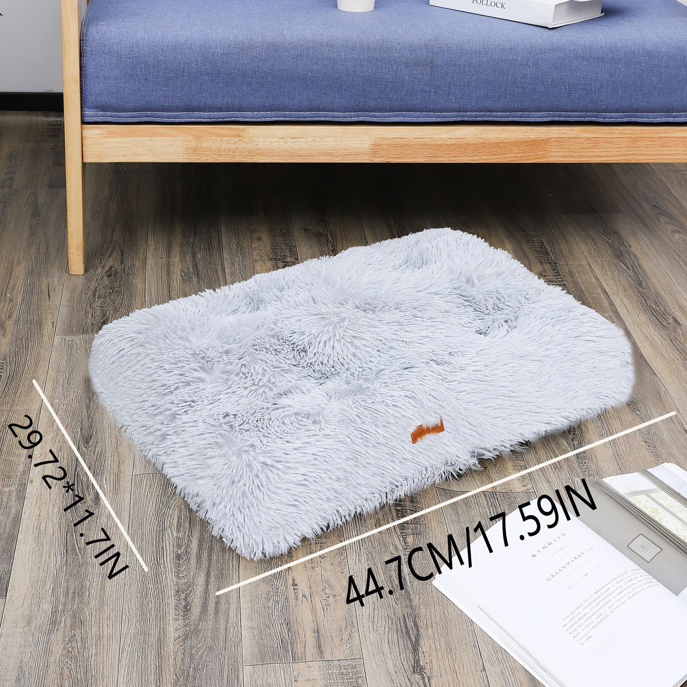 Fleece Lined Dog Bed & Cat Mat S-XXL - Thickened Warm Plush Pet Bed Washable Square Design, Cozy Non-Slip Sleeping Mat for All Breeds, Soft Puppy Bed for Crate Couch Floor Indoor Use