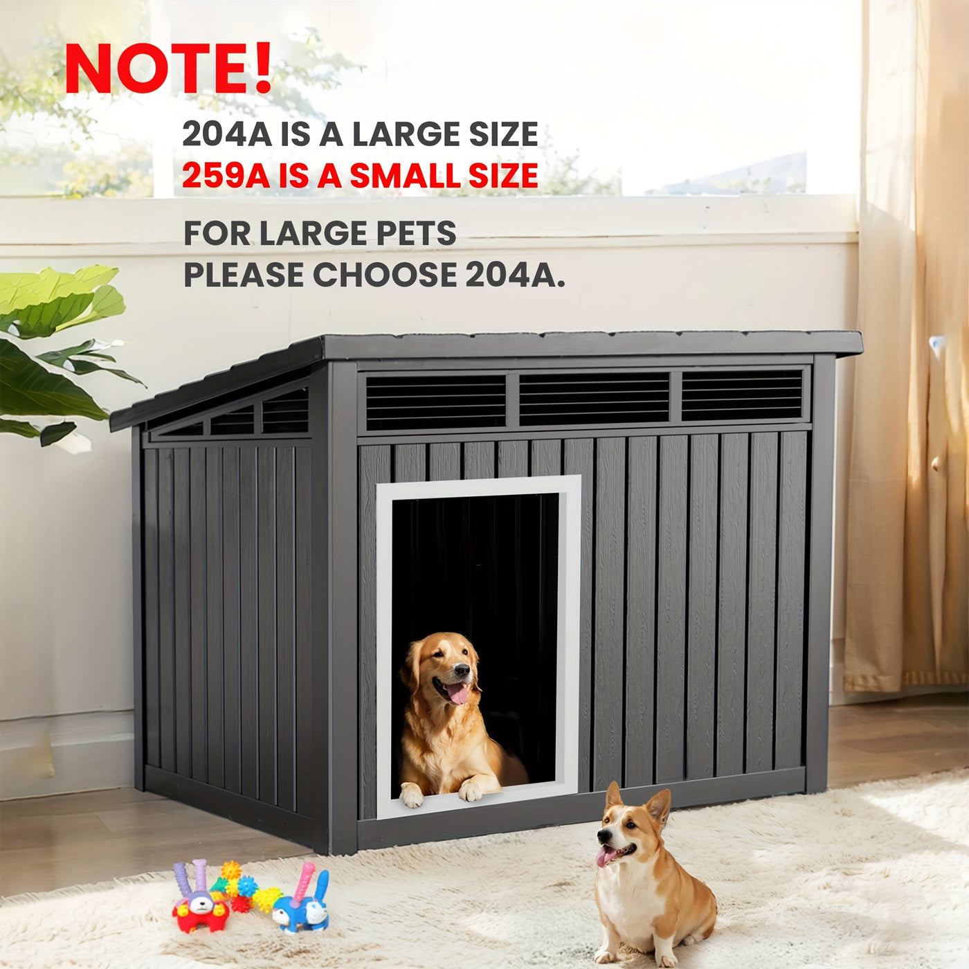 XXXL Outdoor Dog House for Large Dogs – All-Weather Resin Kennel with Gas-Lift Ventilated Canopy, UV-Proof & StormProof Design, Easy Assembly Shelter for Multi-Pet Households