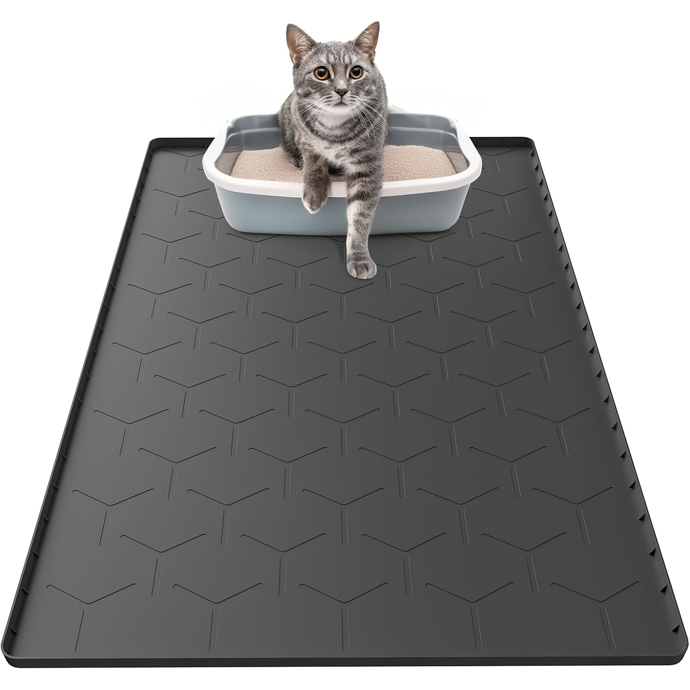 Silicone Cat Litter Trapping Mat Large 34" x 22" Waterproof Easy Clean Litter Box Mat for Indoor Cats