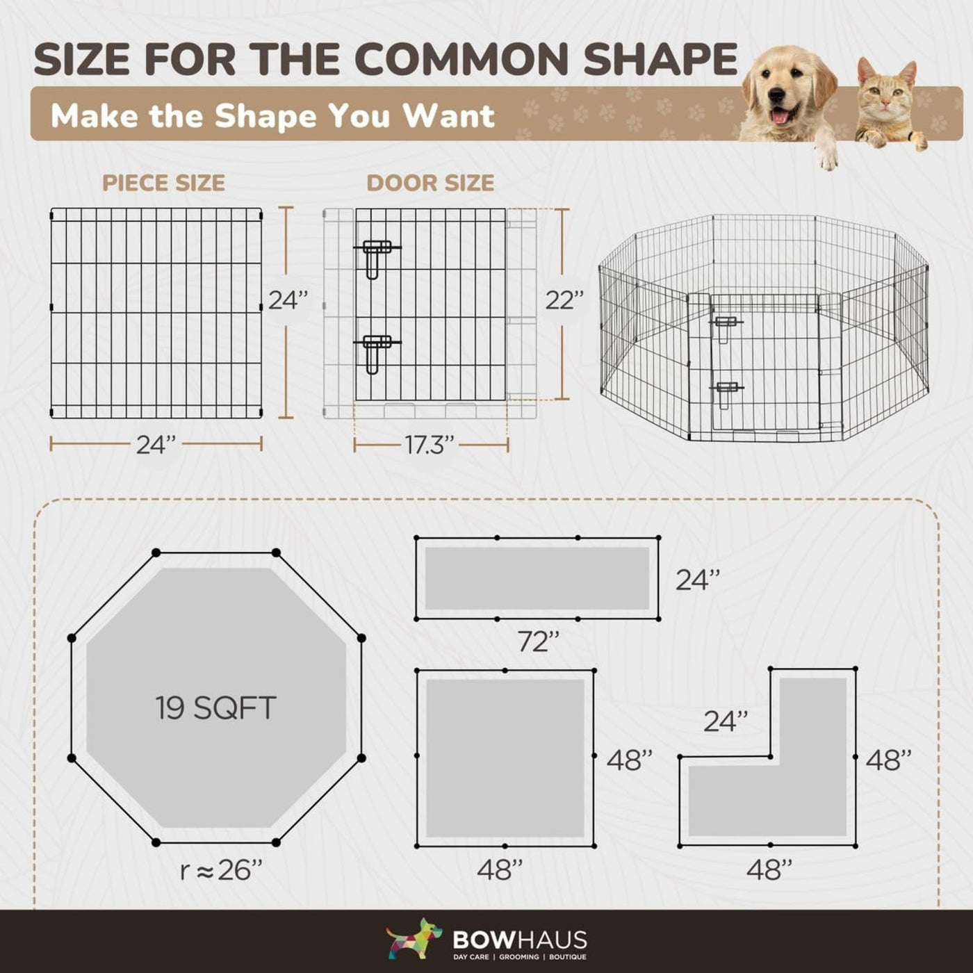 Metal Dog Playpen 8-Panel Foldable with Gate – Heavy-Duty Iron Exercise Fence Cage for Small Dogs, Indoor Outdoor Portable Kennel, 24"/30"/36" Height Options