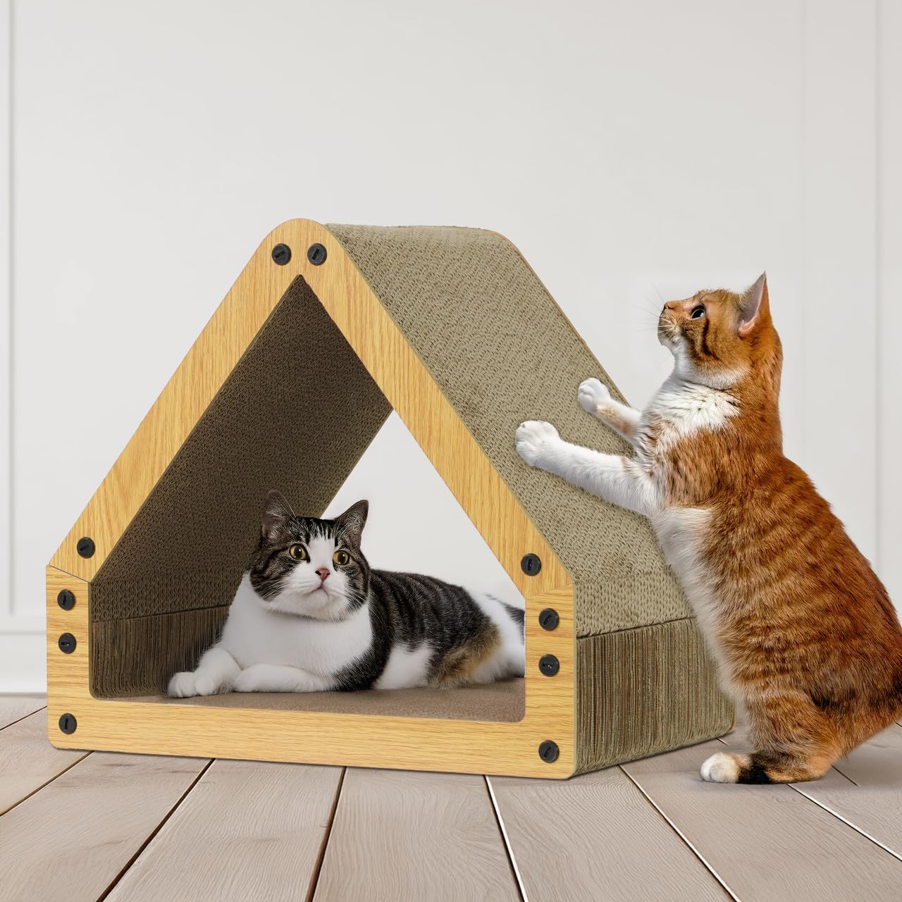House Cat Scratcher Lounger - Large Reversible 5-Layer Cardboard Cat Scratching Pad & Board for Indoor Cats, 16x14x12 Inch, Brown & White