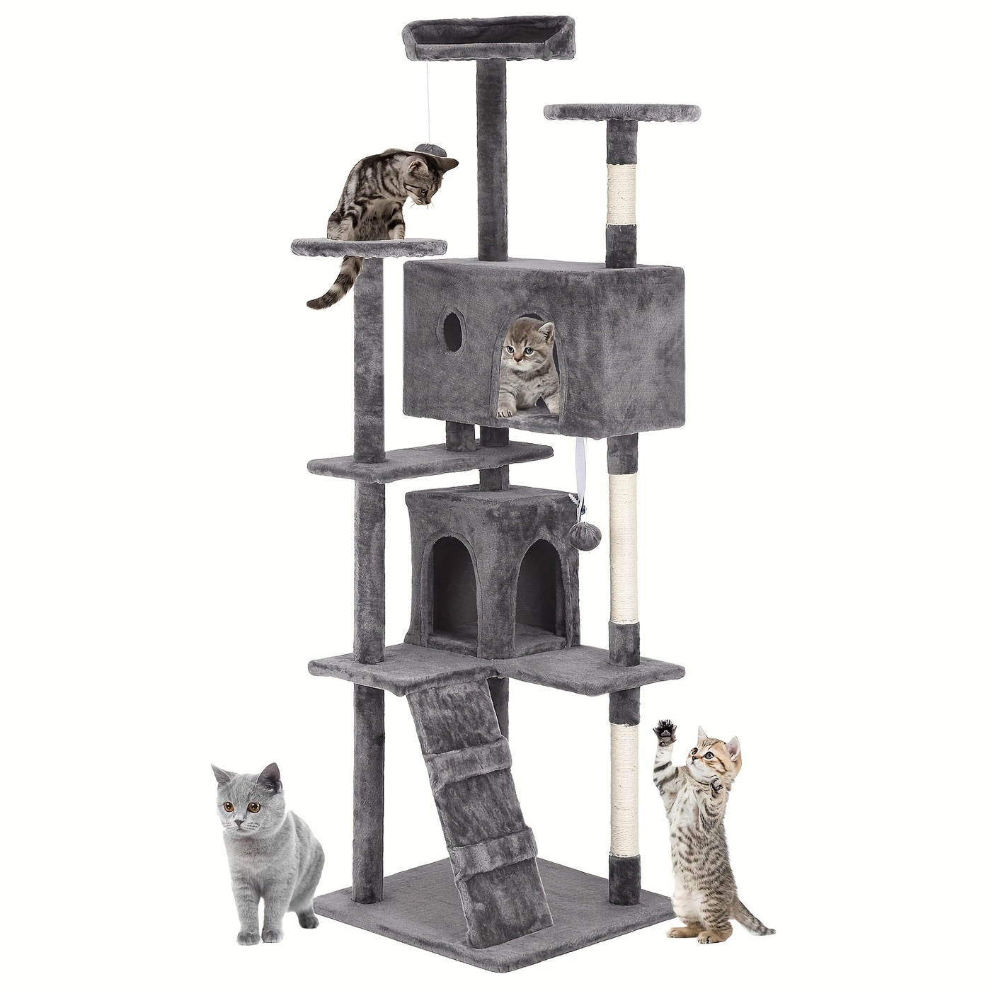 Multi-Level Cat Tree Tower with Scratching Post & Cat House - Indoor Cat Activity Center 22/54/60/70 Inch, Cat Climbing Tower for Kittens & Adult Cats, Easy Assembly