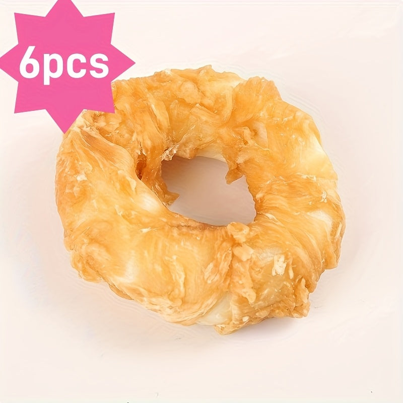 Donut Shaped Dog Treats Chicken & Duck Real Meat Exterior Grain-Free Long Lasting Chew Training Reward for Small Medium Large Dogs 4pc 6pc