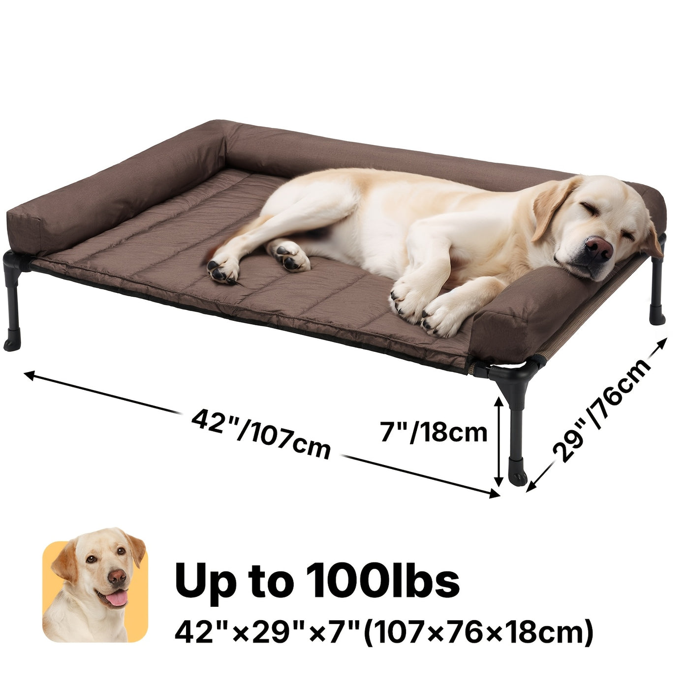 Elevated Cooling Dog Bed with Removable Pillow-Top Bolster Mat - Raised Dog Cot, Breathable Mesh, No-Slip Feet, Steel Frame, Indoor & Outdoor, 4 Sizes, 5 Colors